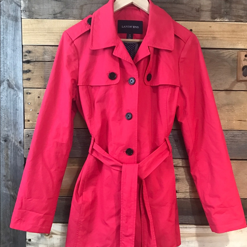 Land's End parka belted lined trench sz S 6-8 EUC
